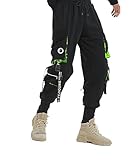 MrLin Men's Jogger Pants - Punk Cargo Baggy Techwear Hip Hop Harem Streetwear Tactical Track Pants, Black & Green, X-Large - Image 3