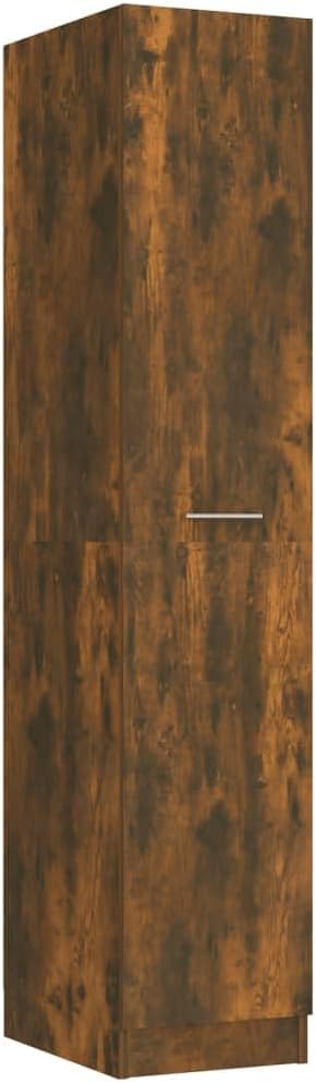 Apothecary Cabinet Smoked Oak Engineered Wood Tall Narrow Storage Cabinet with Pull-Out Shelves for Living Room and Office Use, 11.8 x 11.8 x 59.1 in