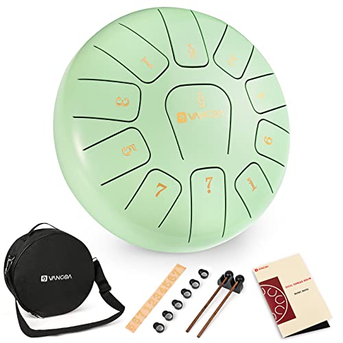 Tambor de Lengüeta de Acero Apto para Infantil,adulto, 8 Pulgadas 11 notas, Handpan drum C Instrumento de percusión for meditación relajación de yoga con Mazos y Bolsa de Transporte Verde