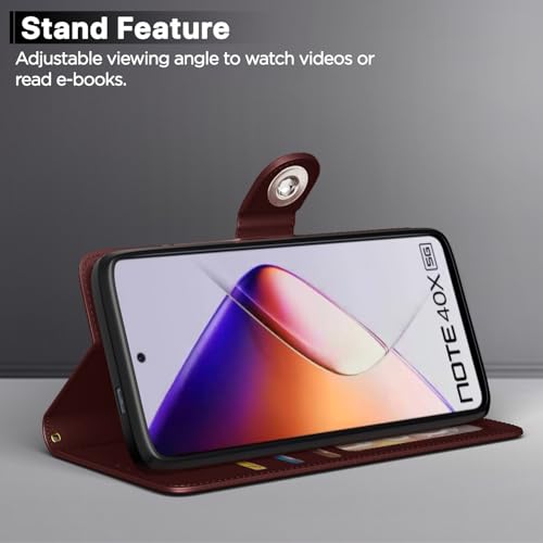 Image of Pikkme Flip Cover Leather Finish | Inside TPU with Card Pockets | Wallet Stand and Shock Proof | Complete Protection Button Flip Case for Infinix Note 40X 5G(Brown)