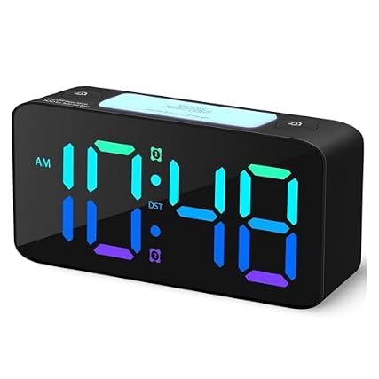 Digital Alarm Clock with Large RGB Display, Dual USB Charging Ports, Super Loud Alarm for Heavy