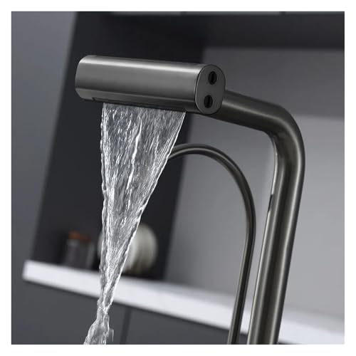Robinet cascade de cuisine 4 vitesses avec douchette rotative 360° gris