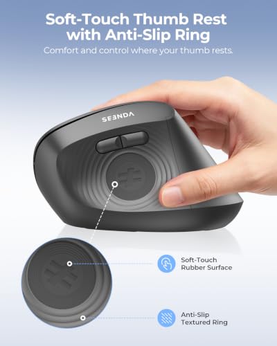 Image of seenda Ergonomic Wireless Mouse, MOU200 Vertical Bluetooth Mouse with 2.4G USB Receiver, Dual Bluetooth, Quiet Clicks, 52 Grip, 3-Level DPI, 116g Right Hand Mouse for Laptop PC Mac Android, Black