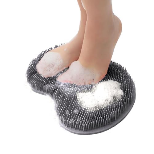 Shower Foot and Back Scrubber Mat Wall Mounted Shower Foot Scrubber with Suction Cups Exfoliating Silicone Massage Foot Cleaner for Shower(Grey)
