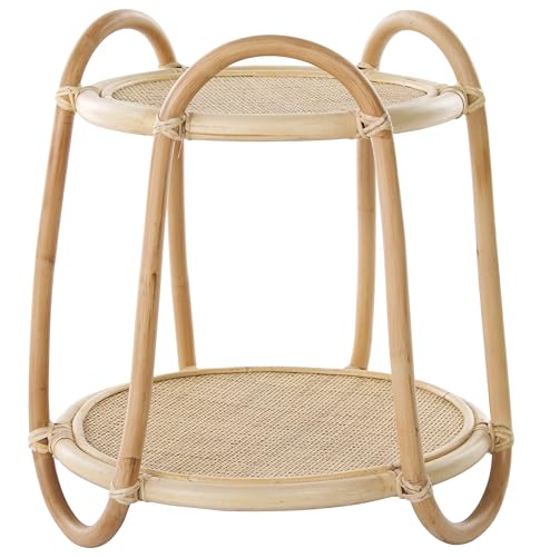 SAFAVIEH Home Collection Althea Boho Tropical Natural Rattan 2-Tier Accent Table (Fully Assembled)