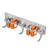 Meiyijia Colgador de Escobas para Fregona y Holder Broom,Acero Inoxidable 304 Organizador Soporte de Escobas y Fregonas 2 Posiciones y 3 Ganchos para Hogar,Cocina,Garajes