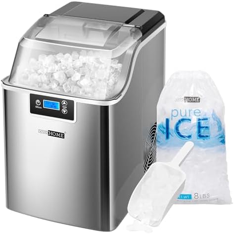 VIVOHOME Nugget Ice Maker Countertop, Pebble Ice Maker Machine with 44lbs/Day, Portable Soft Chewable Ice Maker with Self-Cleaning, Scoop, 10PCs Ice Bags for Home, Kitchen, Camping, RVs : Appliances