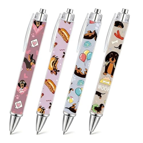 GADITIEK Dachshund Lover Pens Set of 4 Cute Dachshund Gifts for Women Ballpoint Pens with Different Dachshund Designs Fun Sausage Dog Stationery for School Office Desk