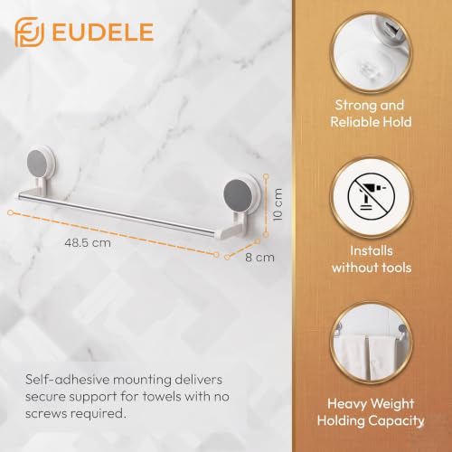 Image of EUDELE Suction Cup Towel Bar for Bathroom - No Drilling Traceless Towel Holder, Heavy Duty Stainless Steel Wall Mounted Single Towel Rack for Kitchen & Shower