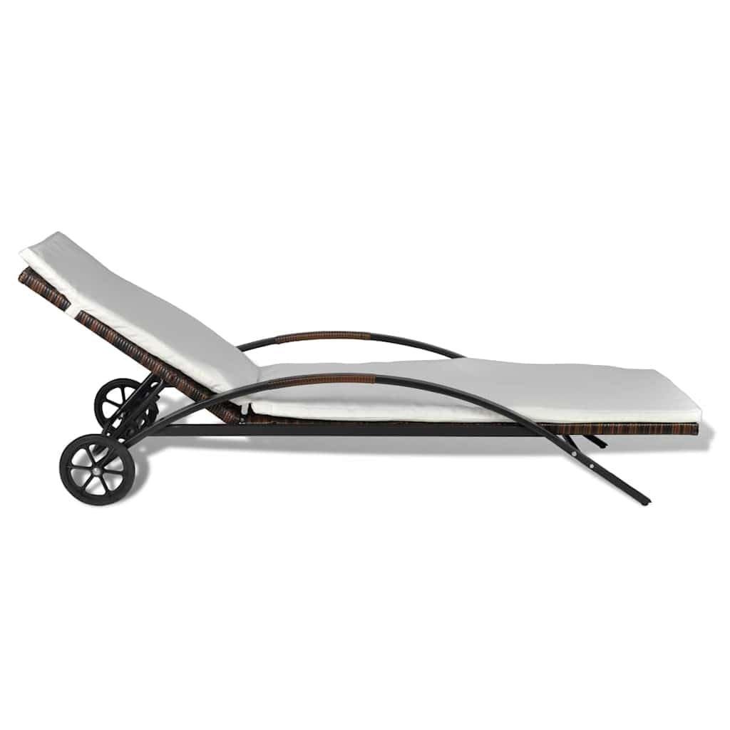 Sonnenliege mit Polster und Rollen braunes Poly Rattan verstellbar klappbar ergonomisch wetterfest für Garten Terrasse Balkon Pool Outdoor Camping Entspannung mit abnehmbarem Kissen