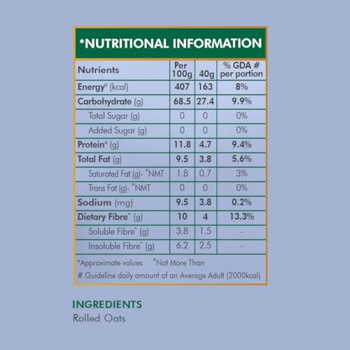Image of Eco Valley Hearty Oats in Pouch 1 Kg| Rich in Protein and Fibre| Rolled Oats Natural Wholegrain| Nutritious Breakfast Cereals| 100% natural grain| Cooks in 3 Minutes|Quick Cooking Oats| No added Sugar