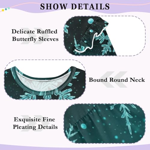 Teal Sky Snowflake Pattern Infant/Toddler Girl Long Sleeve T-Shirts Toddler Baby Casual Crewneck Soft Tee 5T 6