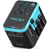 Universal Travel Adapter Worldwide PD 35W, TECSIX International Power Adapter Fast Charging with 2 USB C, 2 USB A Multi Outlets, Gan Travel Plug Adaptor for EU US UK AUS 200+ Countries
