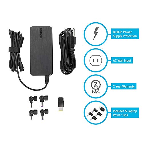 Targus 90W Ac Semi-Slim Universal Laptop Charger With 6-Foot Cable, Includes 5 Power Tips Compatible With Major Brands: Acer, Asus, Hp, Compaq, Dell, Toshiba, Gateway, Ibm, Lenovo, Fujitsu (Apa90Us) #TOP3