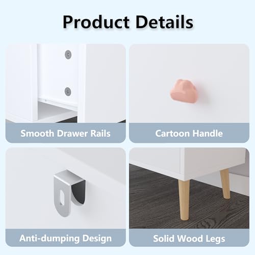 Timy Kids 3 Drawer Dresser Nightstand for Kids Bedroom Storage Cabinet for Baby Toddler Living Room Nursery Closet Apartment White