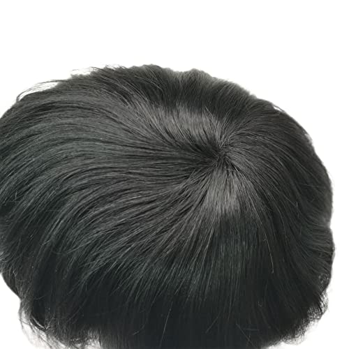 YANAHAIR Toupee for Men men hair pieces Mono Toupee Human Hair Replacement System 100% European Real Human Hair Men Lace Hair System Fine Mono Lace with PU Around (#1B Off Black - Image 3