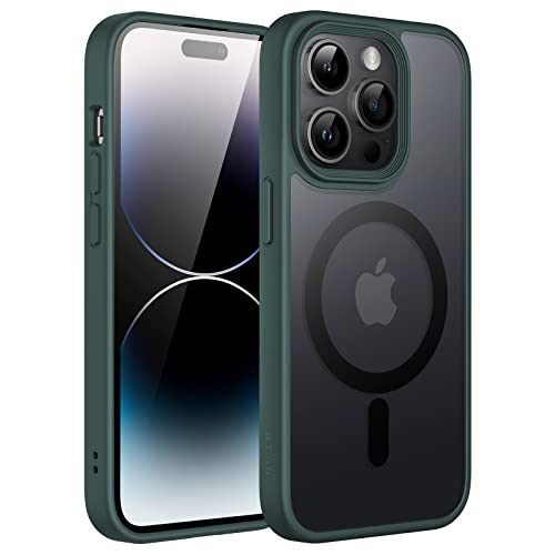 JETech Magnetic Case for iPhone 14 Pro Max 6.7-Inch Compatible with MagSafe, Translucent Matte Back Slim Shockproof Phone Cover (Dark Green)