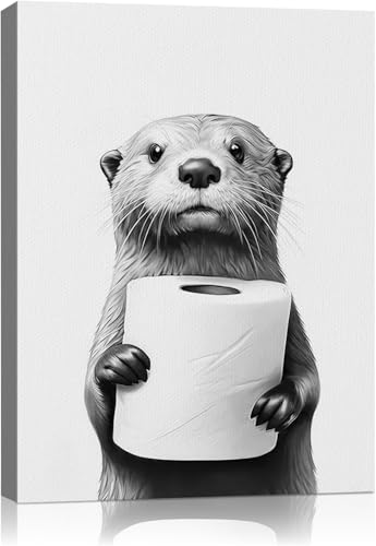 Yoljun Badezimmer Deko, Lustiges Otter Poster mit Klopapier Badezimmer Bild, Deko Bad mit Rahmen fertig zum Aufhängen, Witzige Bilder Toilette Poster Kunstdruck für Wohnung und Einweihungsgeschenk