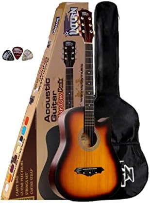 Intern 38 Inch Acoustic Guitar Cutaway, with Carry Bag, & 3 Picks | Wooden Guitar for Beginners, Adults | Perfect Acoustic Guitar, for Learning, Jamming & Stage Performance Matt, (Sunburst)