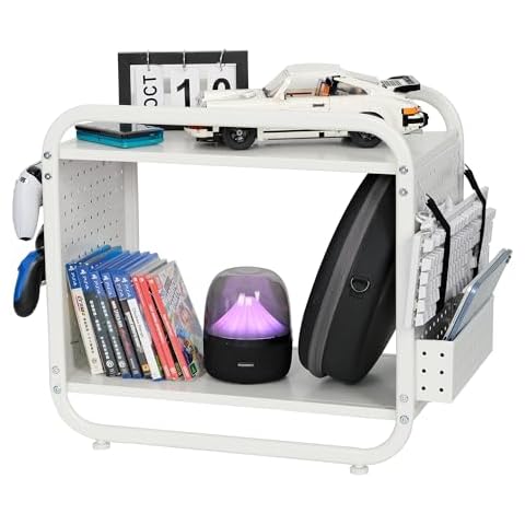 PLKOW Compact Video Game Storage Organizer, Xbox Stand Organizer for Consoles, Controllers, Headphones Xbox/PS5/PS4/Switch Accessories, Video Game Storage Rack (White) Cover