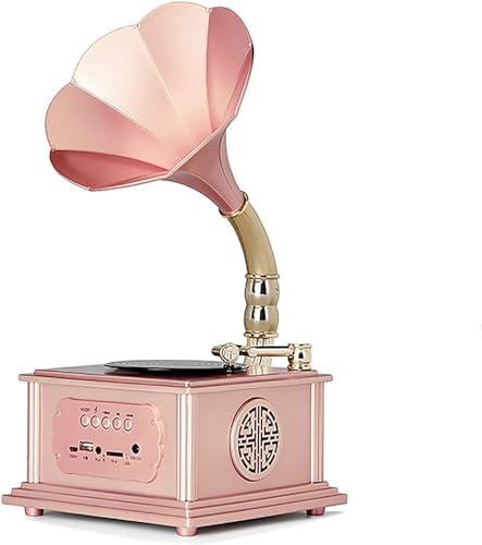 Disques vinyle portables, tourne-disque Bluetooth avec haut-parleurs stéréo intégrés, phonographe rétro vintage à 3 vitesses, enregistreur rose doré