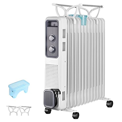 WYZCHDM Heizung Elektrisch Mit Thermostat 1000 W/1200W/2200W Ölradiator Elektrische Heizgerät Mobile Elektroheizung, Umkipp- und Überhitzungsschutz, EnergiesparendElektrisch Radiator-White-13Lamellen Cover