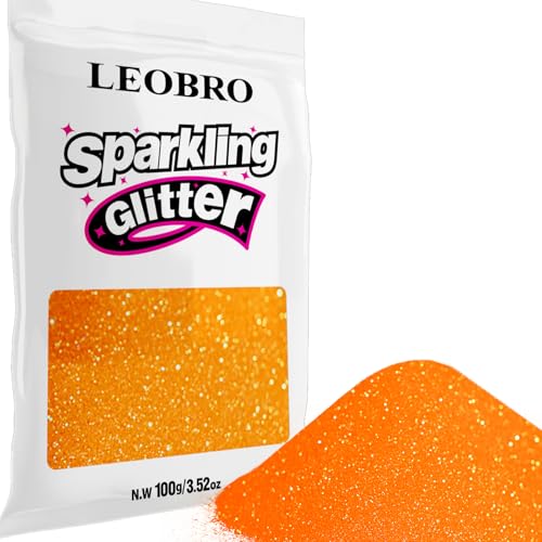 LEOBRO Orange Glitter, 100g / 3.5 oz Iridescent Fine Glitter for Crafts, Resin, DIY Jewelry Keychains Flowers Party Halloween Decorations