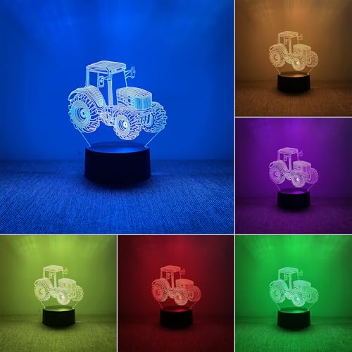 BIRBANN Veilleuse 3D Tracteur, Lampe 3D de Chevet Enfant Fille & Garçon, Décoration pour Enfants Chambre et Veilleuse Bébé avec 7 Couleurs Changeantes,...