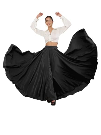 Image of Women's American Crepe Blooming Flared Long for Traditional Stitched A-line Flare Skirt for Girls with 12 Meter Flare 40inch Height