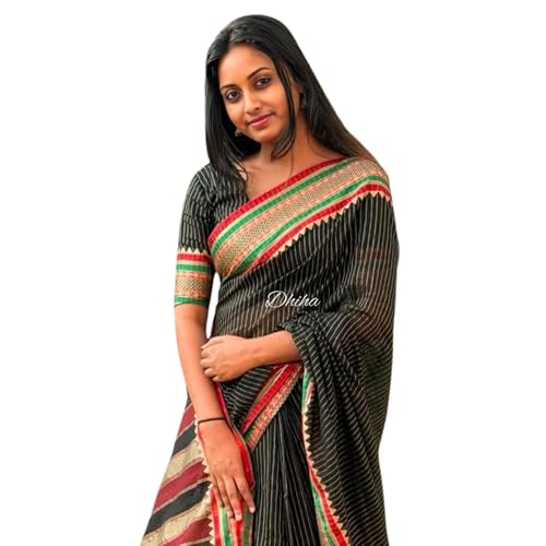 Image of Narayanpet Pure Cotton Saree for Women | Preethika Big Border Saree with Running Blouse | Tassels | Handloom Weave
