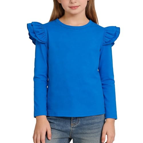 Image of Magic Park 1-14Y Toddler Ruffle T Shirt Girls Solid Color Blouse Kids Girl Short Long Sleeve Tops Casual Tee