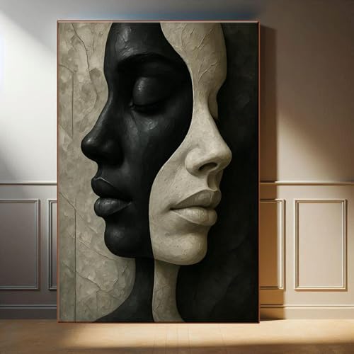 Tableau abstrait visage de femme pour habiller un grand mur vide toile 80 x 110 cm