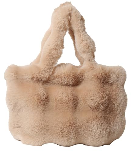 Fluffy Large Tote Bag for Women Soft Fuzzy Handbag Plush Shoulder Bag Faux Fur Bag Furry Top Handle Purse