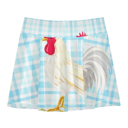 White Roosters Blue Stripes Girls' Shorts Athletic Skorts Toddler Tennis Skirts Running Butterfly 3t2
