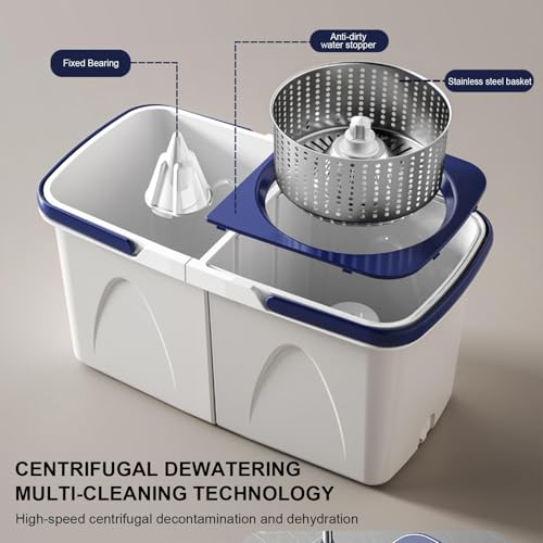 Vllold Wischmopp und Eimer mit Auswringer-Set, verstellbarer Griff, abnehmbarer Wischeimer, Wandreiniger, Nass- und Trockenbodenreinigungssystem, Wischeffizienz verbessert – Bild 3