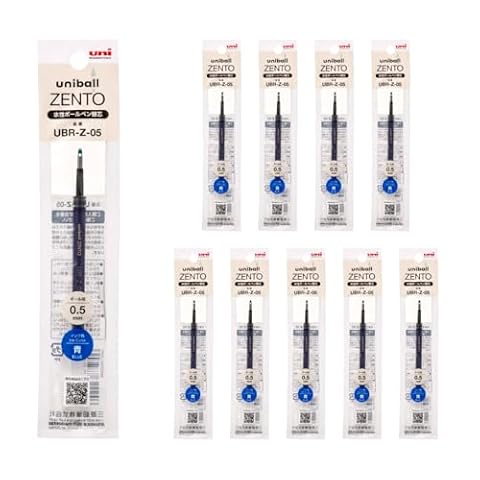 Uniball ZENTO Wkład atramentowy na bazie wody UBR-Z-05, cienka końcówka 0,5 mm, niebieski, kompatybilny z długopisami Uniball ZENTO, UBRZ05.33, 10 sztuk