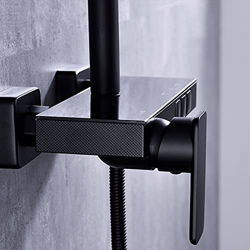 Système de douche exposé en laiton noir à 3 fonctions pour installation murale