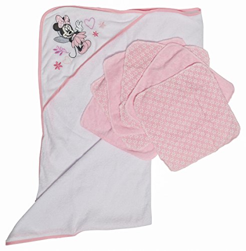 Disney Minnie Mouse Hooded Towel and Washcloths Gift Set, Pink