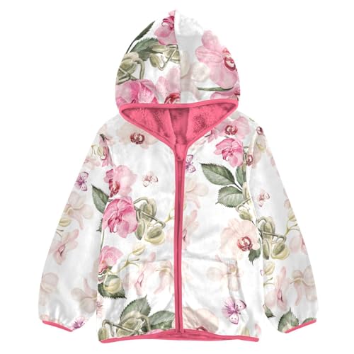 OTVEE Pink Flowers Kids Hoodie Jacket Fall Spring Full Zip Warm Outwear Coat