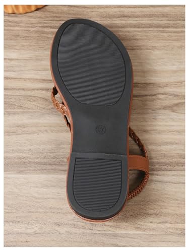 OYOANGLE Girl's Gladiator Sandal Braided Strappy Ankle Strap Flat Sandals3