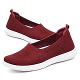 GYCF Sin Cordones Calzado Veraniego Mujer,Zapatos Confort Ortopédicos, Zapatillas Slip On Malla Transpirable,Zapatillas Respirables Ultralivianas Caminata Diaria,Rojo,38EU