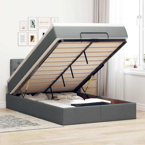 Nqyjm Cama otomana con colchón y LED gris oscuro 120 x 200 cm, tejido somier de lama, fácil de montar, para dormitorio, hotel, dormitorio L33H12382
