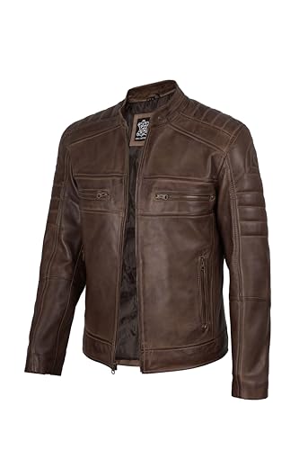 fjackets Cafe Racer men's dark brown leather jacket Men - Leather Biker Motorcycle Jacket Mens - Austin Coffee Leather Jackets | [1115484] L