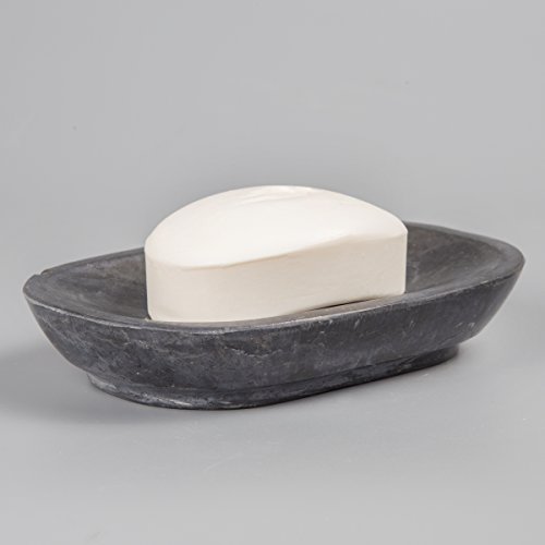 Creative Home Natural Charcoal Marble Bar Soap Dish Soap Tray Holder Bathroom Countertop Organizer For Small Accessories, 3.9" X 5.8" X 0.8" H, Dark Grey #TOP3
