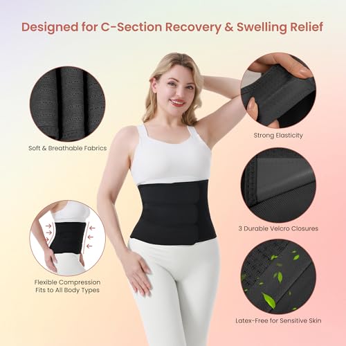 Postpartum Belly Band for C-Section Recovery - Abdominal Binder Post Surgery with Hot Cold Pocket for Pain & Swelling Relief - Breathable Adjustable Back Support Belt Wrap for Women4