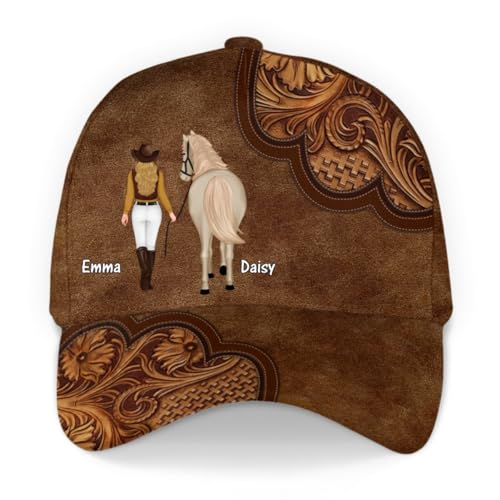 Cadeau Plus Casquette Personnalisée - Femme Et Cheval - Cadeau Passion Cheval, Cadeau pour Cavaliere, Casquette Femme de Cheval (FR/ES, Alpha/Lettres, XS, 4TG, Femme, 1)