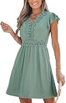 CUPSHE Summer Dress for Women Casual Spring V Neck Lace Appliques Cap Sleeves Hollow Out Beach Mini Dress