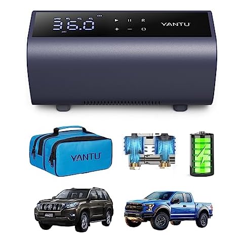 YANTU Dual Cylinder Tire Inflator Portable Air Compressor with 8.3-Inch Large Digital Screen,12V Cordless/Battery Powered Car Air Pump for Car Tires，Electric Auto Shut Off for Truck/Bike/Pickup/Moto Cover