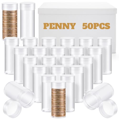 Qunclay 50 Pack Penny Coin Tubes Coin Holders for Collector