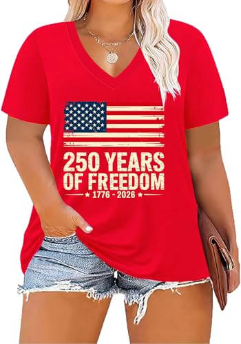 Image of ForHailey Women's Plus Size Short Sleeve Tee Shirt V Neck Basic Ladies Loose Fit T Shirt 1X-5X